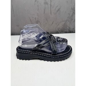 VTG Y2K Lower East Side Platform Sandals Womens 7.5 Blk Chunky Strappy Lug Sole